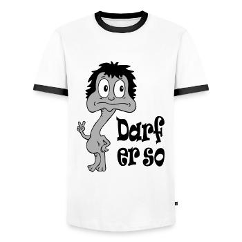 Sprüche Lustige Comic Darf er so - Männer Kontrast-T-Shirt - Weiß/Schwarz - Vorne - AI Model Female 172 light (172cm) & AI Model Male 178 dark (178cm)