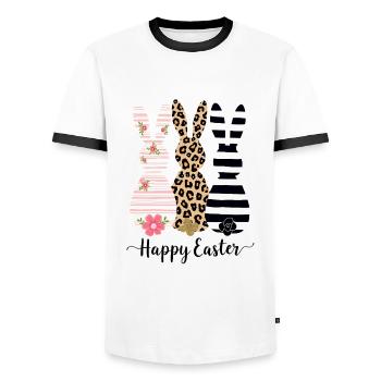 Joyeuses Pâques - 3 lapins de Pâques vous souhaitent de joyeuses Pâques - T-shirt contrasté Homme - blanc/noir - Devant - AI Model Female 172 light (172cm) & AI Model Male 178 dark (178cm)