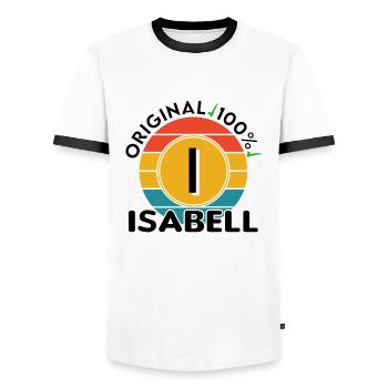 Isabell - Männer Kontrast-T-Shirt - Weiß/Schwarz - Vorne - AI Model Female 172 light (172cm) & AI Model Male 178 dark (178cm)