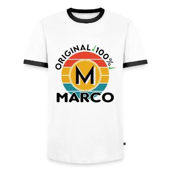 Marco - Männer Kontrast-T-Shirt - Weiß/Schwarz - Vorne - AI Model Female 172 light (172cm) & AI Model Male 178 dark (178cm)