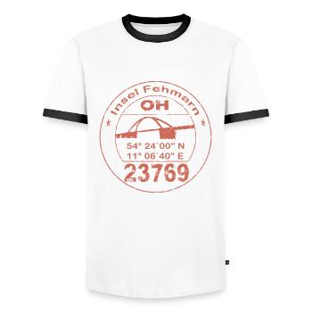Fehmarn Stempel - Männer Kontrast-T-Shirt - Weiß/Schwarz - Vorne - AI Model Female 172 light (172cm) & AI Model Male 178 dark (178cm)