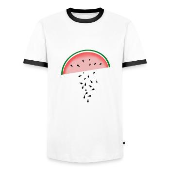 Melone - Männer Kontrast-T-Shirt - Weiß/Schwarz - Vorne - AI Model Female 172 light (172cm) & AI Model Male 178 dark (178cm)