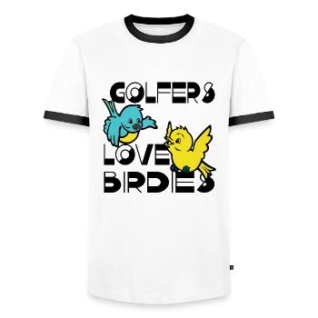 AMOUR BIRDIES Oiseaux GOLFEURS Sport Golf Club Par - T-shirt contrasté Homme - blanc/noir - Devant - AI Model Female 172 light (172cm) & AI Model Male 178 dark (178cm)