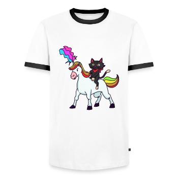 Cat rides unicorn - Men's Ringer Shirt - white/black - Front - AI Model Female 172 light (172cm) & AI Model Male 178 dark (178cm)