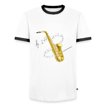 Saxophone music - Men's Ringer Shirt - white/black - Front - AI Model Female 172 light (172cm) & AI Model Male 178 dark (178cm)
