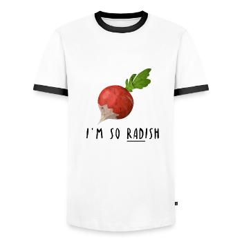 I am so Radish Rettich Wortwitz Geschenk Idee - Männer Kontrast-T-Shirt - Weiß/Schwarz - Vorne - AI Model Female 172 light (172cm) & AI Model Male 178 dark (178cm)