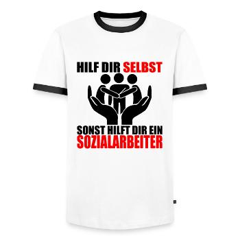 HILF DIR SELBST SONST HILFT DIR EIN SOZIALARBEITER - Männer Kontrast-T-Shirt - Weiß/Schwarz - Vorne - AI Model Female 172 light (172cm) & AI Model Male 178 dark (178cm)