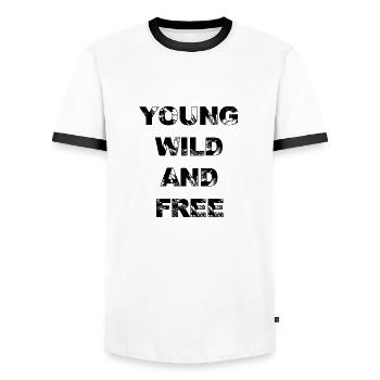 Young wild and free - Men's Ringer Shirt - white/black - Front - AI Model Female 172 light (172cm) & AI Model Male 178 dark (178cm)