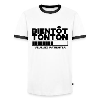 bientôt TONTON - T-shirt contrasté Homme - blanc/noir - Devant - AI Model Female 172 light (172cm) & AI Model Male 178 dark (178cm)