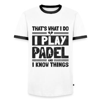 C’est ce que je fais Je Joue Au Padel Funny Padelista - T-shirt contrasté Homme - blanc/noir - Devant - AI Model Female 172 light (172cm) & AI Model Male 178 dark (178cm)