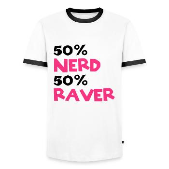 Nerd Raver - Männer Kontrast-T-Shirt - Weiß/Schwarz - Vorne - AI Model Female 172 light (172cm) & AI Model Male 178 dark (178cm)