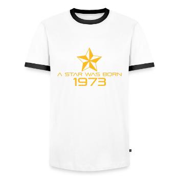 stern geburtstag geboren 1973 - Men's Ringer Shirt - white/black - Front - AI Model Female 172 light (172cm) & AI Model Male 178 dark (178cm)