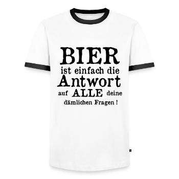 Bier hat alle Antworten - Männer Kontrast-T-Shirt - Weiß/Schwarz - Vorne - AI Model Female 172 light (172cm) & AI Model Male 178 dark (178cm)