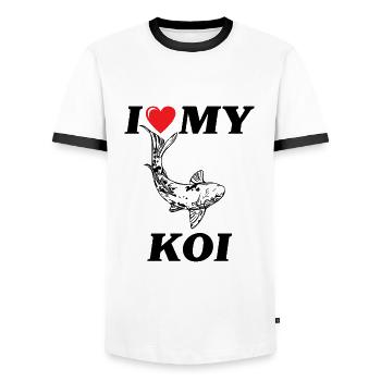 I love my Koi carp - Men's Ringer Shirt - white/black - Front - AI Model Female 172 light (172cm) & AI Model Male 178 dark (178cm)