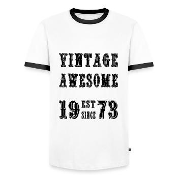 Vintage Awesome EST SINCE 1973 Birthday - Men's Ringer Shirt - white/black - Front - AI Model Female 172 light (172cm) & AI Model Male 178 dark (178cm)