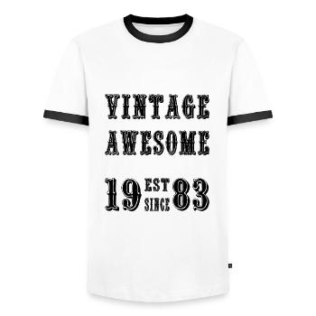 Vintage Awesome EST SINCE 1983 Birthday - Men's Ringer Shirt - white/black - Front - AI Model Female 172 light (172cm) & AI Model Male 178 dark (178cm)