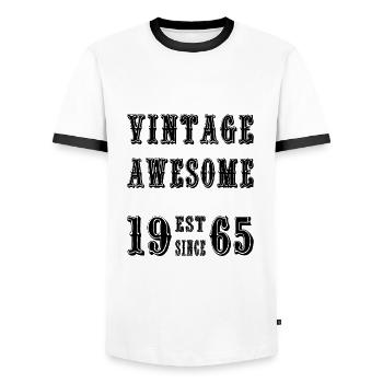 Vintage Awesome EST SINCE 1965 Birthday - Men's Ringer Shirt - white/black - Front - AI Model Female 172 light (172cm) & AI Model Male 178 dark (178cm)