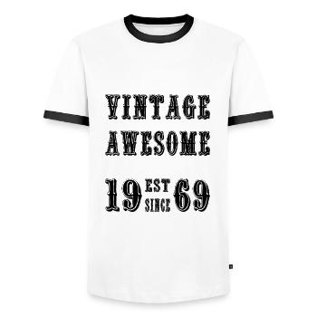 Vintage Awesome EST SINCE 1969 Birthday - Men's Ringer Shirt - white/black - Front - AI Model Female 172 light (172cm) & AI Model Male 178 dark (178cm)