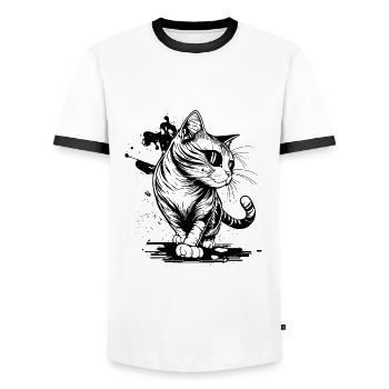 Chat mignon avec des pattes dans le style tatouage - T-shirt contrasté Homme - blanc/noir - Devant - AI Model Female 172 light (172cm) & AI Model Male 178 dark (178cm)