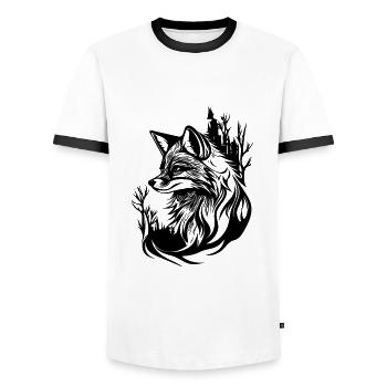 Hübscher niedlicher Tattoo Style Fuchs im Wald - Männer Kontrast-T-Shirt - Weiß/Schwarz - Vorne - AI Model Female 172 light (172cm) & AI Model Male 178 dark (178cm)