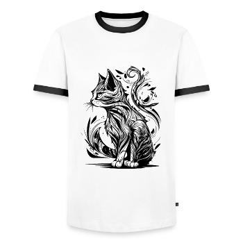 Tatouage vintage Tribal Lines Style Chat - T-shirt contrasté Homme - blanc/noir - Devant - AI Model Female 172 light (172cm) & AI Model Male 178 dark (178cm)