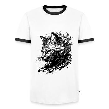 Petit chat mignon dans le style de tatouage Nature Splash - T-shirt contrasté Homme - blanc/noir - Devant - AI Model Female 172 light (172cm) & AI Model Male 178 dark (178cm)