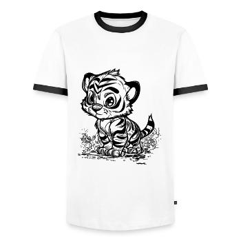 Cute little tiger with cute stripe pattern - Men's Ringer Shirt - white/black - Front - AI Model Female 172 light (172cm) & AI Model Male 178 dark (178cm)