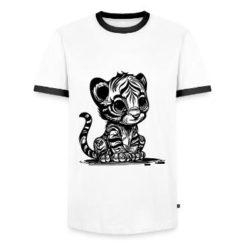 Small tiger with cute striped pattern - Men's Ringer Shirt - white/black - Front - AI Model Female 172 light (172cm) & AI Model Male 178 dark (178cm)