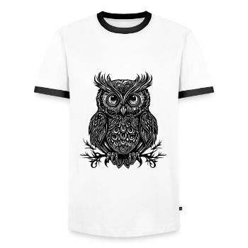Vintage owl with big eyes - Men's Ringer Shirt - white/black - Front - AI Model Female 172 light (172cm) & AI Model Male 178 dark (178cm)