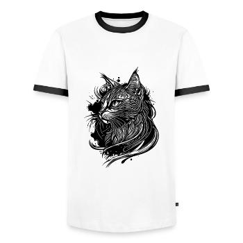 Cute Little Space Domestic Cat in Tattoo Style - Men's Ringer Shirt - white/black - Front - AI Model Female 172 light (172cm) & AI Model Male 178 dark (178cm)