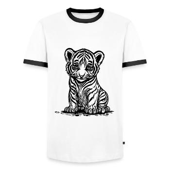 Cute little tiger with elegant striped pattern - Men's Ringer Shirt - white/black - Front - AI Model Female 172 light (172cm) & AI Model Male 178 dark (178cm)