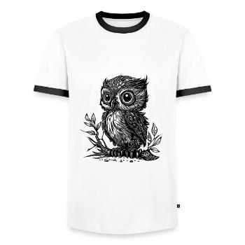 Süsser kleiner vintager Kautz auf einem Ast - Männer Kontrast-T-Shirt - Weiß/Schwarz - Vorne - AI Model Female 172 light (172cm) & AI Model Male 178 dark (178cm)