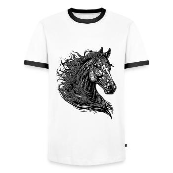 Galloping stallion with elegant mane in the wind - Men's Ringer Shirt - white/black - Front - AI Model Female 172 light (172cm) & AI Model Male 178 dark (178cm)