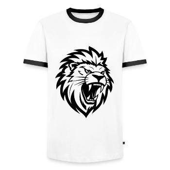 Angry Lion Head Tattoo Style Elegant Mane - Men's Ringer Shirt - white/black - Front - AI Model Female 172 light (172cm) & AI Model Male 178 dark (178cm)