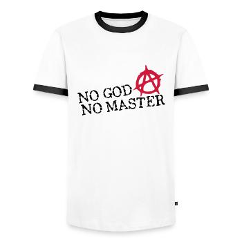no god no master - T-shirt contrasté Homme - blanc/noir - Devant - AI Model Female 172 light (172cm) & AI Model Male 178 dark (178cm)