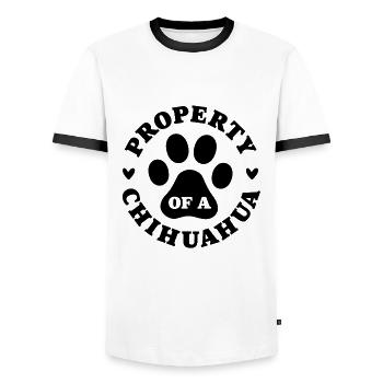 Property of a Chihuahua - Men's Ringer Shirt - white/black - Front - AI Model Female 172 light (172cm) & AI Model Male 178 dark (178cm)