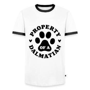 Eigentum eines Dalmatiners - Männer Kontrast-T-Shirt - Weiß/Schwarz - Vorne - AI Model Female 172 light (172cm) & AI Model Male 178 dark (178cm)