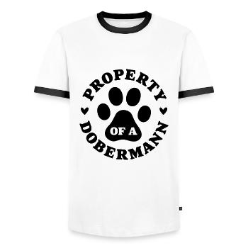 Property of a Dobermann - Men's Ringer Shirt - white/black - Front - AI Model Female 172 light (172cm) & AI Model Male 178 dark (178cm)