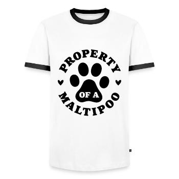 Property of a Maltipoo - Men's Ringer Shirt - white/black - Front - AI Model Female 172 light (172cm) & AI Model Male 178 dark (178cm)