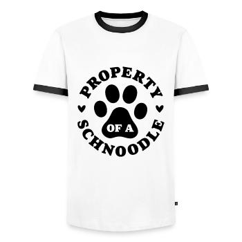 Property of a Schnoodle - Men's Ringer Shirt - white/black - Front - AI Model Female 172 light (172cm) & AI Model Male 178 dark (178cm)