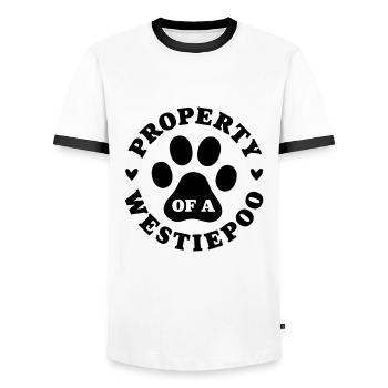 Property of a Westiepoo - Men's Ringer Shirt - white/black - Front - AI Model Female 172 light (172cm) & AI Model Male 178 dark (178cm)