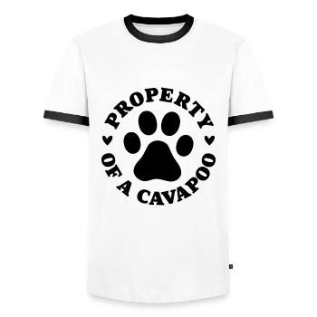Propriété d’un Cavapoo - T-shirt contrasté Homme - blanc/noir - Devant - AI Model Female 172 light (172cm) & AI Model Male 178 dark (178cm)