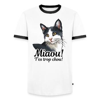 chat noir et blanc Miaou (texte noir) - T-shirt contrasté Homme - blanc/noir - Devant - AI Model Female 172 light (172cm) & AI Model Male 178 dark (178cm)