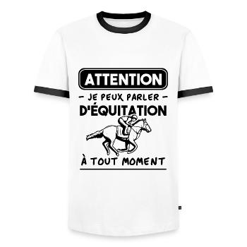 Je peux parler d équitation à tout moment - T-shirt contrasté Homme - blanc/noir - Devant - AI Model Female 172 light (172cm) & AI Model Male 178 dark (178cm)
