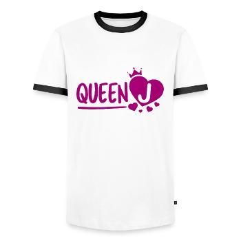 Queen J - Männer Kontrast-T-Shirt - Weiß/Schwarz - Vorne - AI Model Female 172 light (172cm) & AI Model Male 178 dark (178cm)