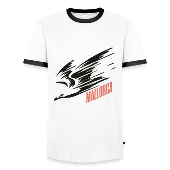 Mallorca Sturzflug Tiefflieger Möwe Urlaub T-Shirt - Männer Kontrast-T-Shirt - Weiß/Schwarz - Vorne - AI Model Female 172 light (172cm) & AI Model Male 178 dark (178cm)