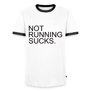 RUNNING: not running sucks - Men's Ringer Shirt - white/black - Front - AI Model Female 172 light (172cm) & AI Model Male 178 dark (178cm)