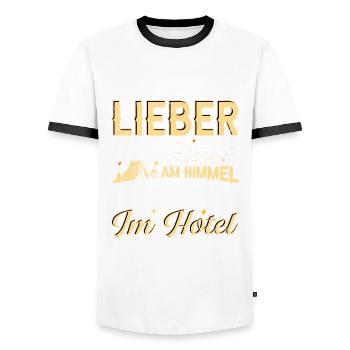 LIEBER 1000 STERNE AM HIMMEL ALS 5 STERNE IM HOTEL - Männer Kontrast-T-Shirt - Weiß/Schwarz - Vorne - AI Model Female 172 light (172cm) & AI Model Male 178 dark (178cm)
