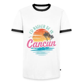 I'd rather be in Cancun - Men's Ringer Shirt - white/black - Front - AI Model Female 172 light (172cm) & AI Model Male 178 dark (178cm)