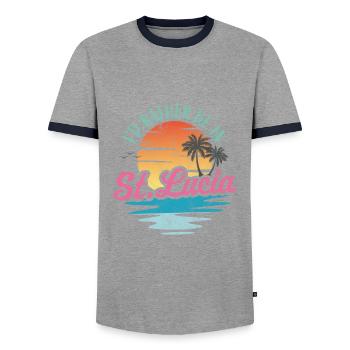 I'd rather be in St Lucia - Men's Ringer Shirt - grey/navy  - Front - AI Model Female 172 light (172cm) & AI Model Male 178 light (178cm)